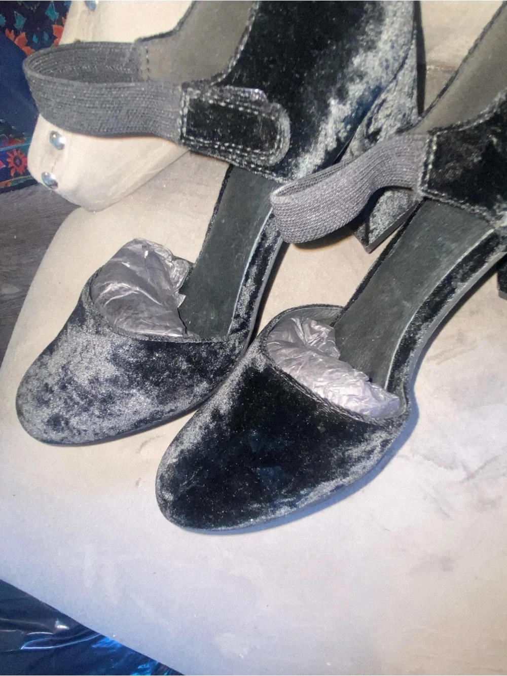 Eileen Fisher Black Velvet Mary Jane Block Heel Shoes Size 8.5